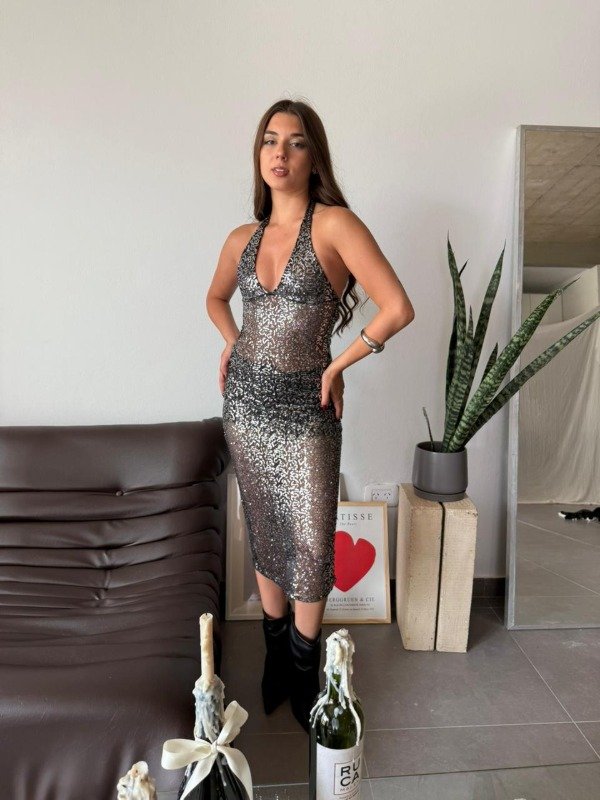 Producto - Vestido largo lentejuela red para atar