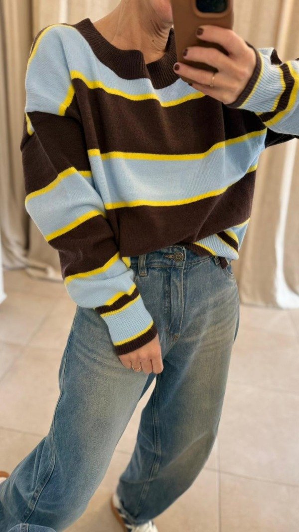 Producto - Sweater Ossa - Celeste + Chocolate