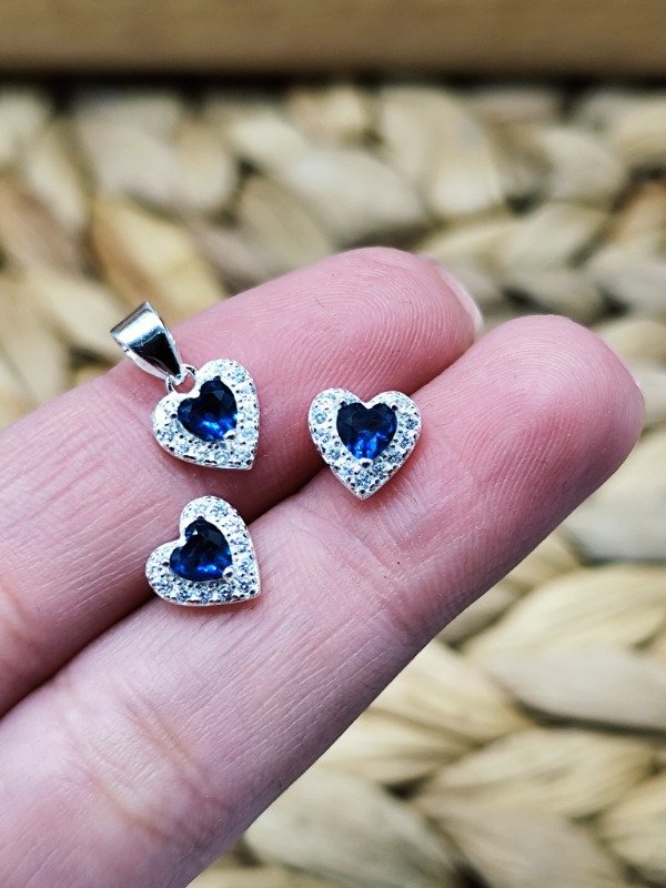 Producto - Conjunto Corazón Noble Azul - (Aros y dije)
