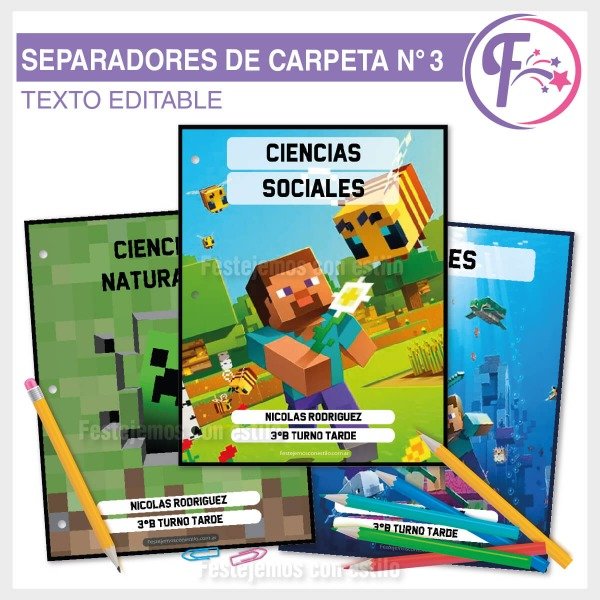 Producto - Minecraft Kit Escolar Separadores Imprimibles
