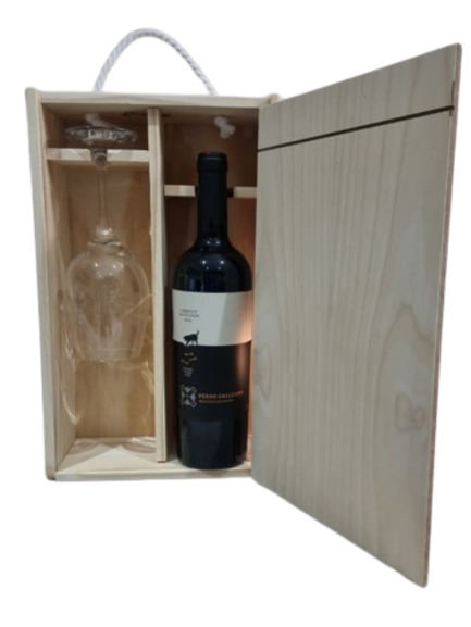 Producto - Caja madera N 2, con 1 copa transparente incluida (sin botella)
