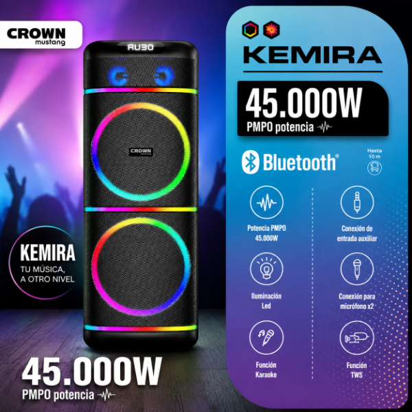 Producto - PARLANTE TORRE CROWN MUSTANG KEMIRA