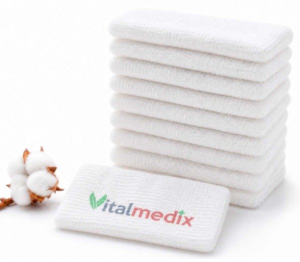 Producto - Apósitos No Estériles de Gasa y Algodón 10x20 cm - Pack 100 o 200 Unidades