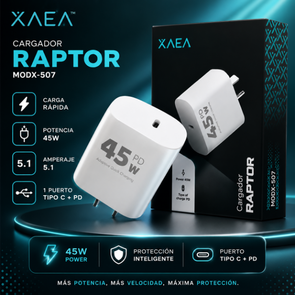 Producto - CARGADOR 220V TIPO C XAEA 45W RAPTOR