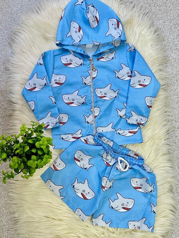 Producto - CONJUNTO ROMPEVIENTO TIBURÓN CELESTE (CAMPERA + SHORT)