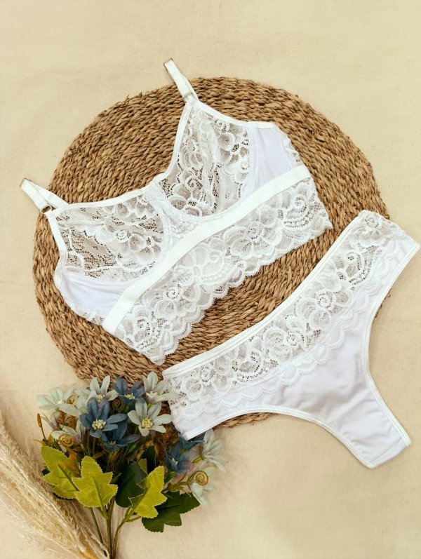 Producto - Art. 166 - Georgette - Conjunto Bralette de Encaje  Puntilla Colaless Blanco