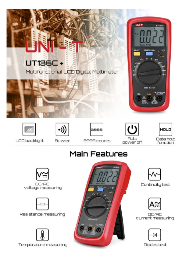 Producto - Multímetro Tester Digital Compacto UNI-T Ut136c+ Plus - 3
