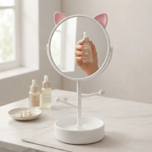 Producto - Espejo Redondo Oreja De Gato Maquillaje Joyero Con Alhajero - 3
