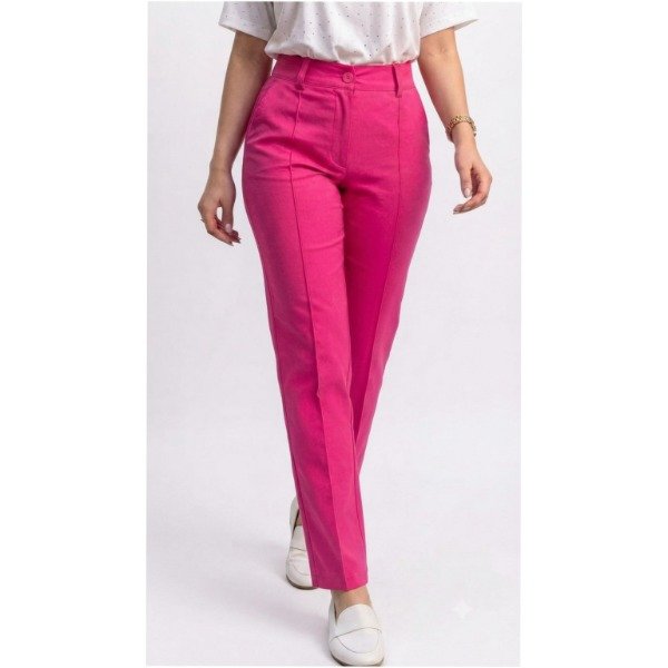 Producto - Pantalón recto Bengalina Fucsia. Tiro Alto.
