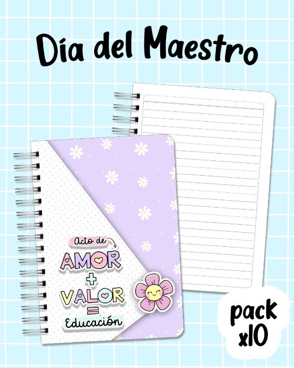 Producto - Cuaderno A5 DIA DEL MAESTRO Tapa Plástica Rígida 120h x10u varios diseños