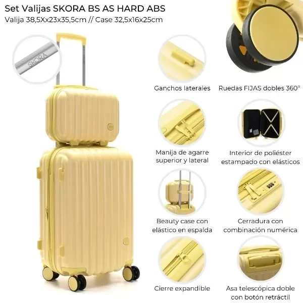Producto - SET VALIJAS SKORA BS AS HARDS ABS AMARILLO CARRY ON 20" + BEAUTY 441469