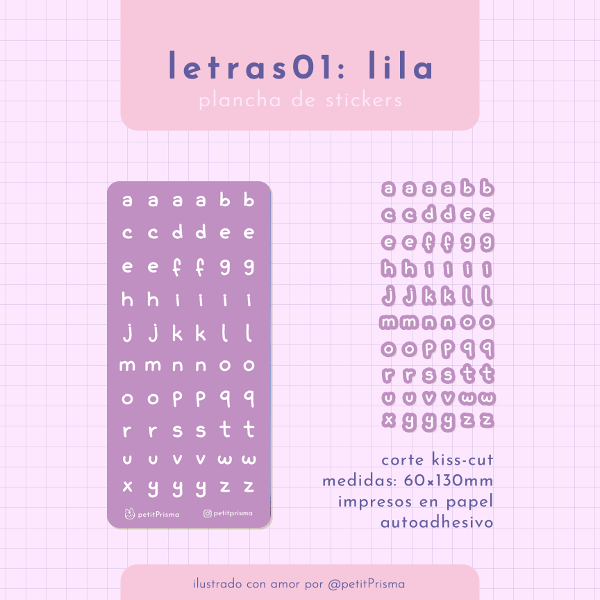 Producto - Plancha de stickers Letras: Minúsculas Lila