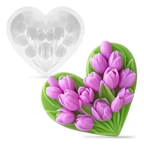 Producto - Molde de silicona corazón con ramo de tulipanes