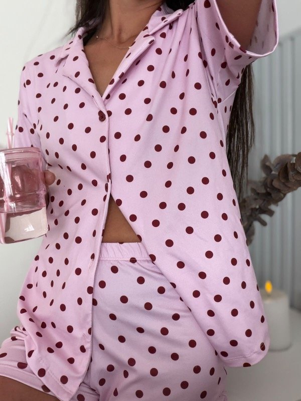 Producto - Pijama corto camisero modal rosa dots -preventa y precio especial- - 0