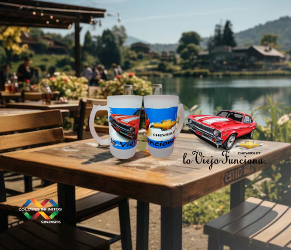 Producto - CHOPP DE VIDRIO 600CC Diseños AUTOS-ESTAMPADOS DTF UV - 0