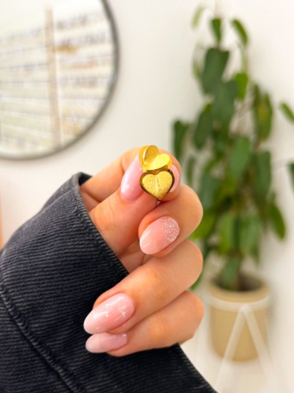 Producto - Aritos acero dorado doble corazón