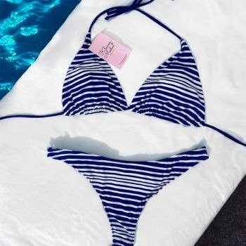 Producto - BIKINI COMBINADA AZUL CON RAYAS BLANCAS