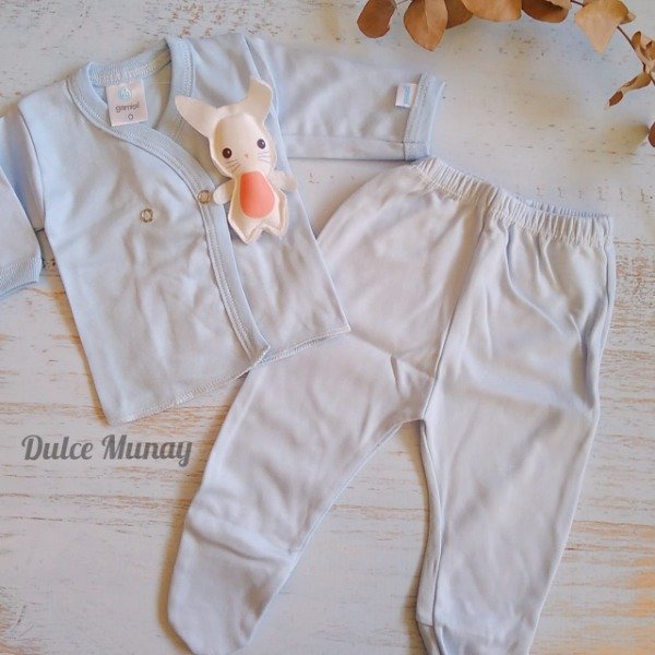 Producto - Conj. batita manga larga y medio osito (Celeste)
