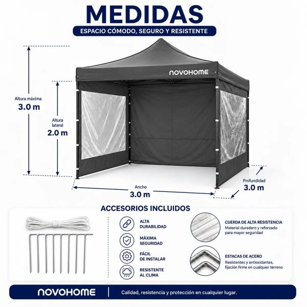 Producto - GAZEBO NOVO HOME CON PAREDES 3 X 3 - GRIS - 1