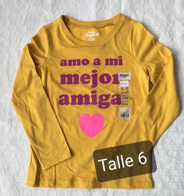 REMERA OSHKOSH MANGA LARGA TALLE 6 MOSTAZA