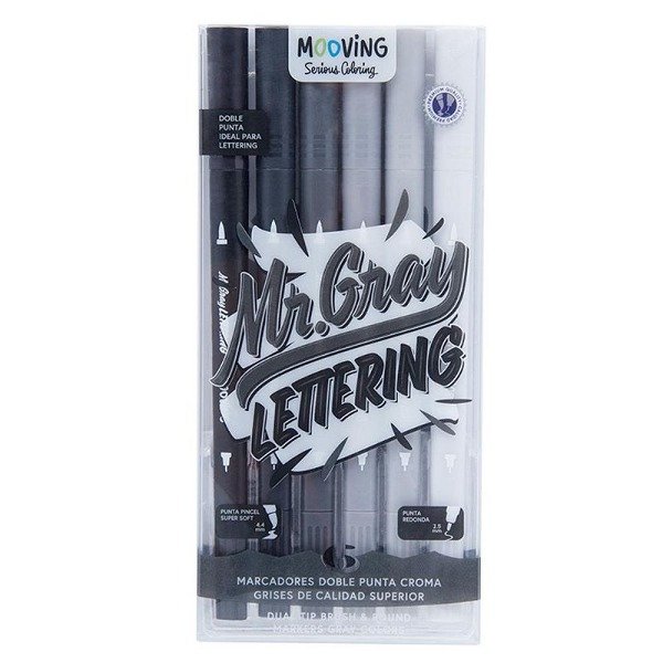Producto - MARCADOR MOOVING DOBLE PUNTA CROMA GRISES BLISTER X 6 COLORES
