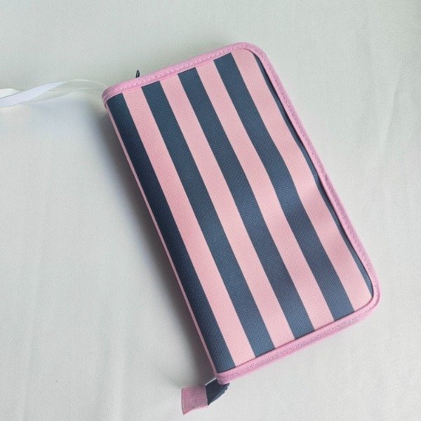 Producto - Cartuchera con bolsillos, rayas  rosa y azul