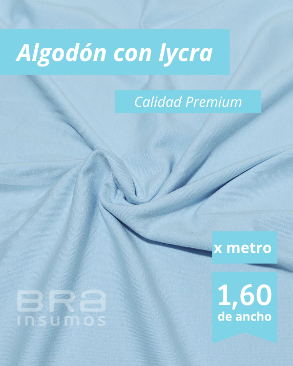 Producto - Algodón con Lycra Premium 1,6 m de Ancho - Celeste (x Metro)