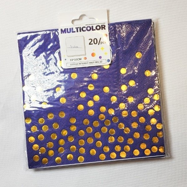 Producto - Servilletas LUNARES METALIZADOS color azul con lunares dorados x20un