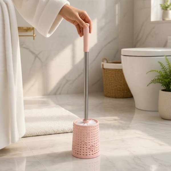 Producto - ESCOBILLA DE BAÑO REDONDA RATTAN CON FLORES CALADA 50CM - 1