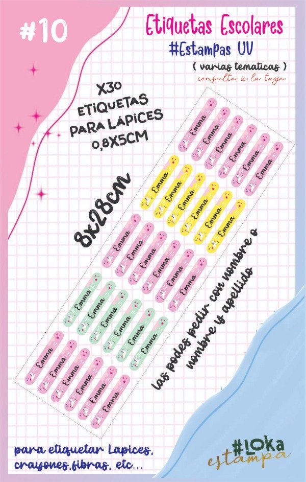 Producto - ESCOLARES #10 Estampa UV 8x28cm