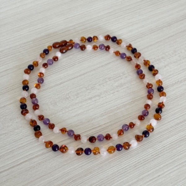 Producto - Collar Ámbar, Cuarzo Rosa y Amatista