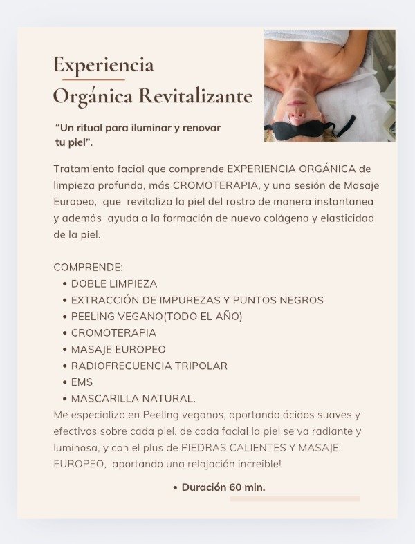 Producto - EXPERIENCIA FACIAL orgánica - Mendoza 18/12