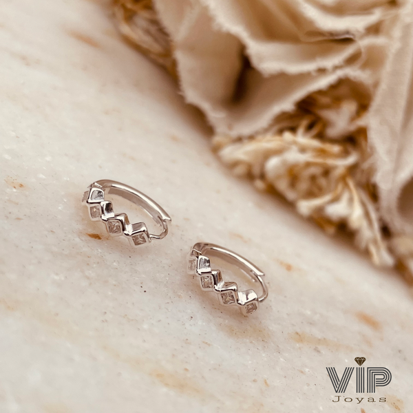 Producto - Aros Argollas 4 Cubics 1,2cm Plata 925