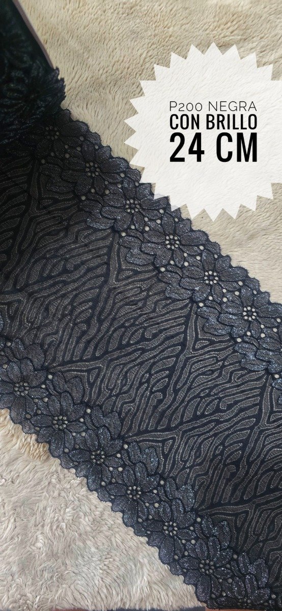 Producto - P200 PUNTILLA NEGRA CON BRILLO 24 cm