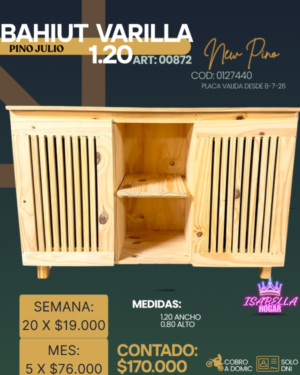 Producto - BAHIUT VARILLA PINO 1.20 NEW