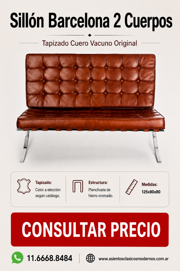 Producto - Sillón BARCELONA 2 Cuerpos, Planchuela Cromada, Cuero Smooth!!