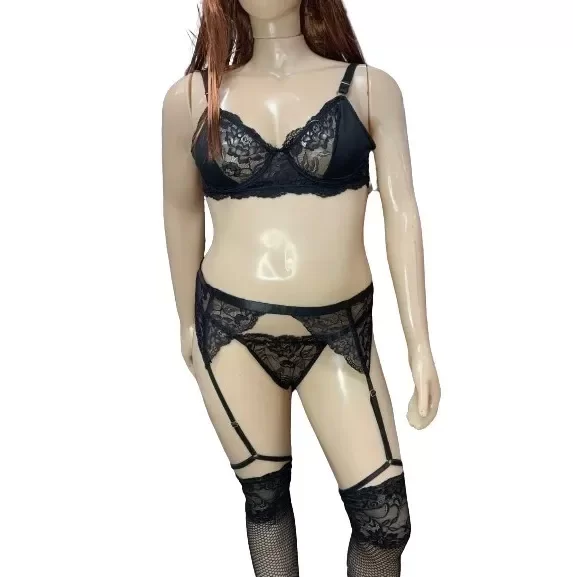 Producto - Conjunto Lenceria de Encaje 3 Piezas Corpiño Tanga Portaliga Plus Size - 3