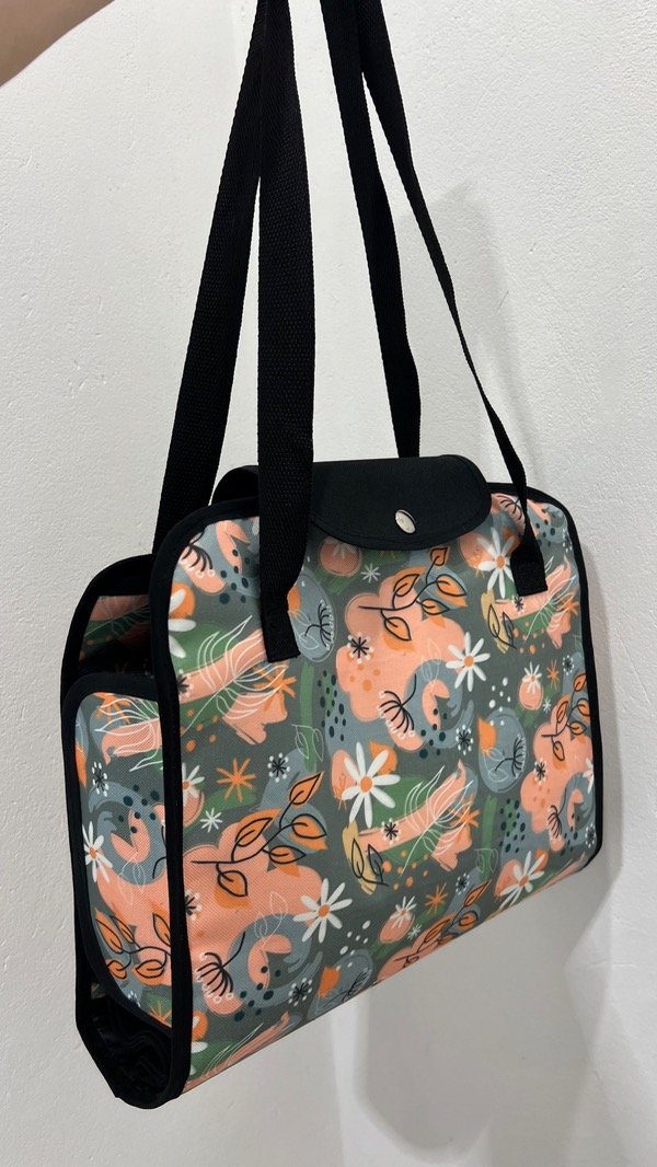 Producto - Bolso carpeta docente Floreado fondo gris