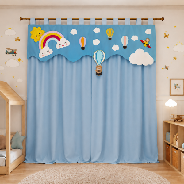 Producto - Cortinas Infantiles Personalizadas - Sueño Entre Las Nubes (Celeste) - 2