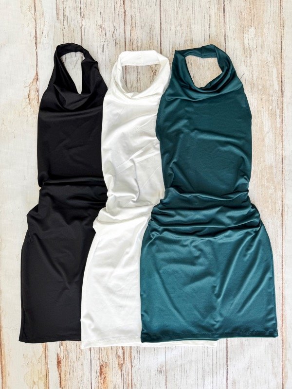 Producto - Vestido microfibra buche caído espalda semi descubierta