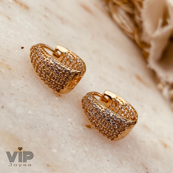 Producto - Aros Argollas Madisson Cubics Baño Oro 18K