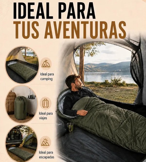 Producto - Bolsa de Dormir con Capucha Verde Tamaño Grande Apertura Completa - 10