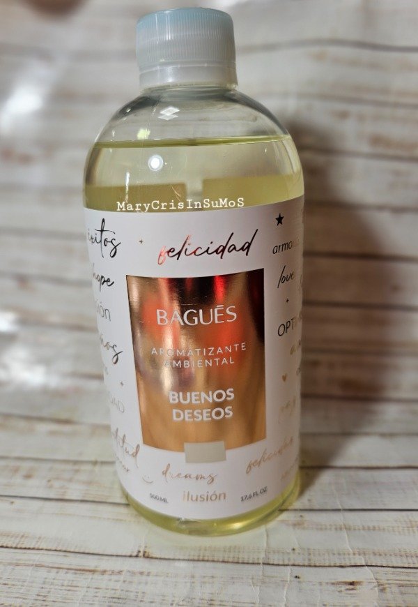 Producto - AROMATIZANTE AMBIENTAL BUENOS DESEOS BAGUES 500ML.