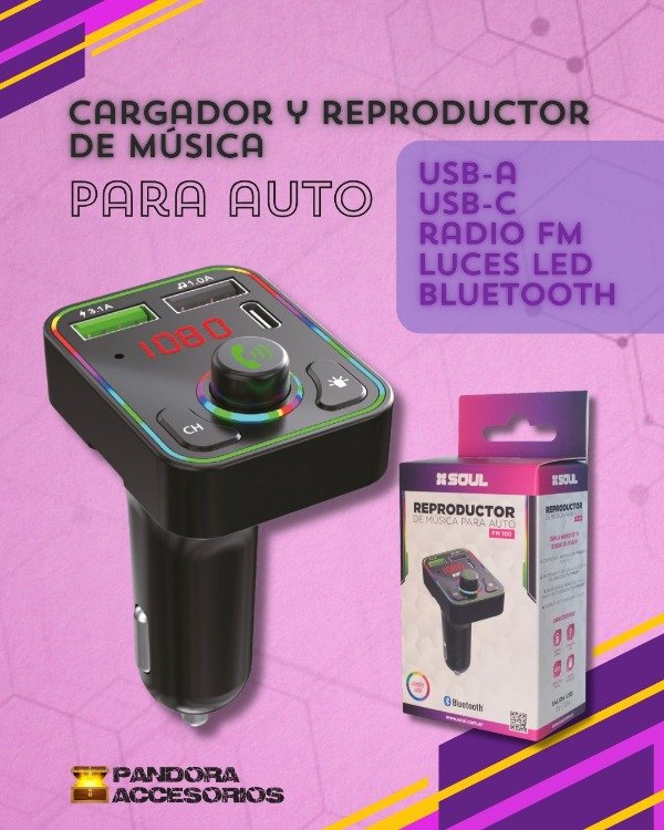 Producto - Cargador y Reproductor de Música p/ Auto FM100 - 0