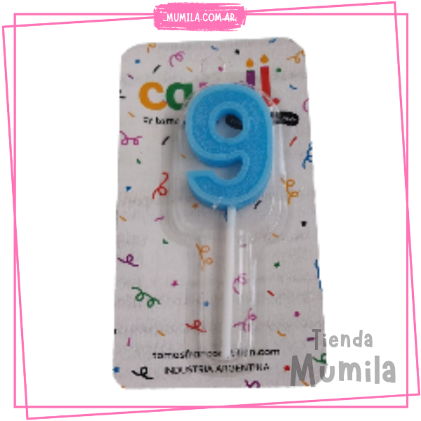 Producto - Vela numero 9 celeste palito