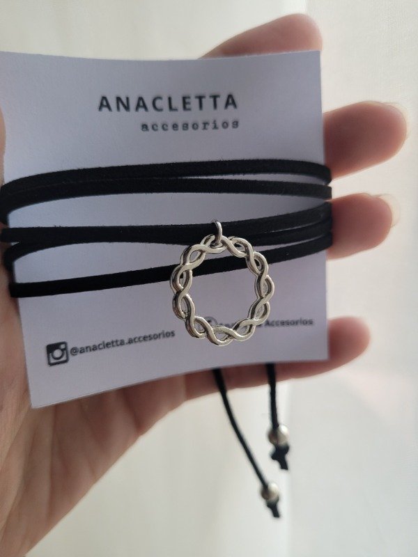 Producto - Choker largo círculo plateado trenzado - bijou