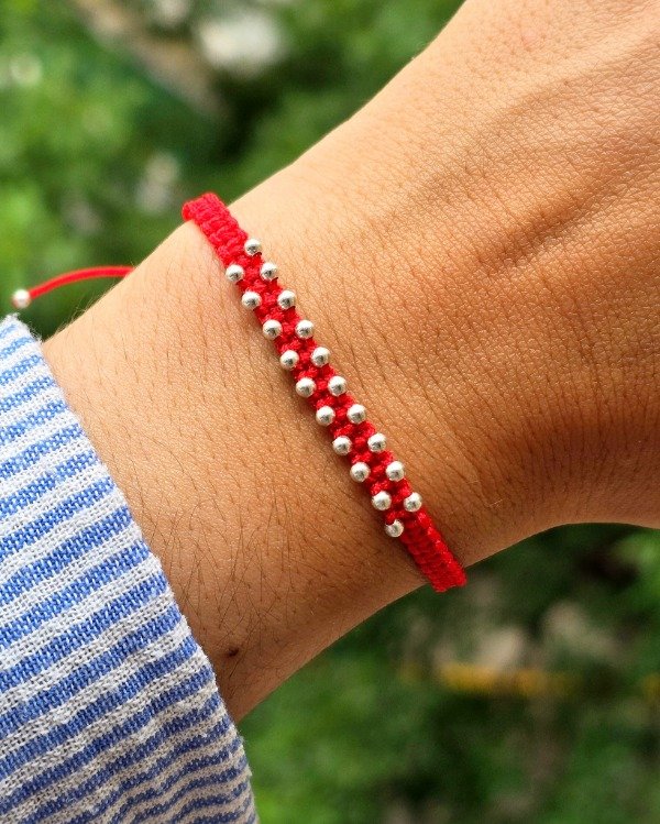 Producto - Pulsera tejida roja plata 925