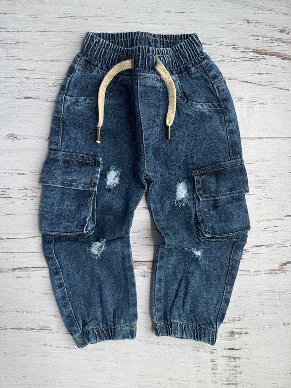 Producto - Jean jogger elastizado con roturas azul