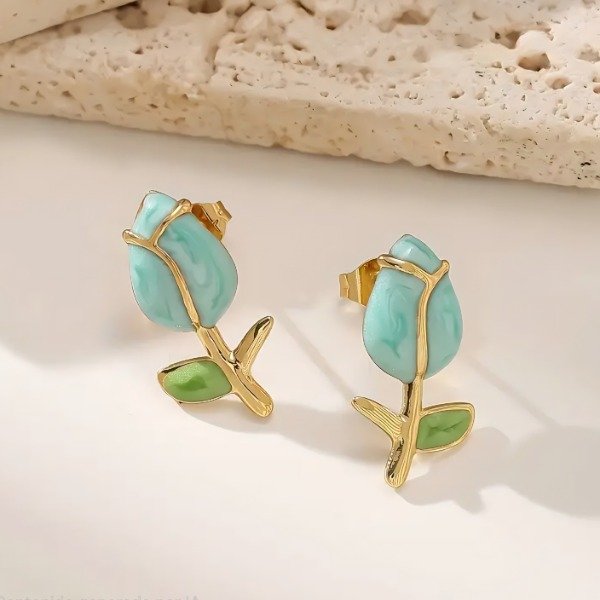 Producto - Aros tulipan celeste dorados - Acero