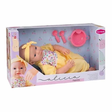 Producto - BEBE ALICIA C/ACCESORIOS PARA COMER EN CAJA 52X28X16CM BAMBOLA